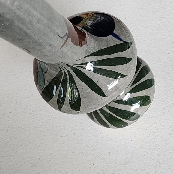 Vintage Mexico Tonala floral slate gray pottery vase - Picture 9 of 15